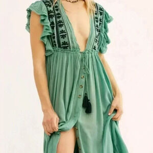 NWT168$ Free People Green Bali Will Wait For You Casual Maxi Dress Sz L